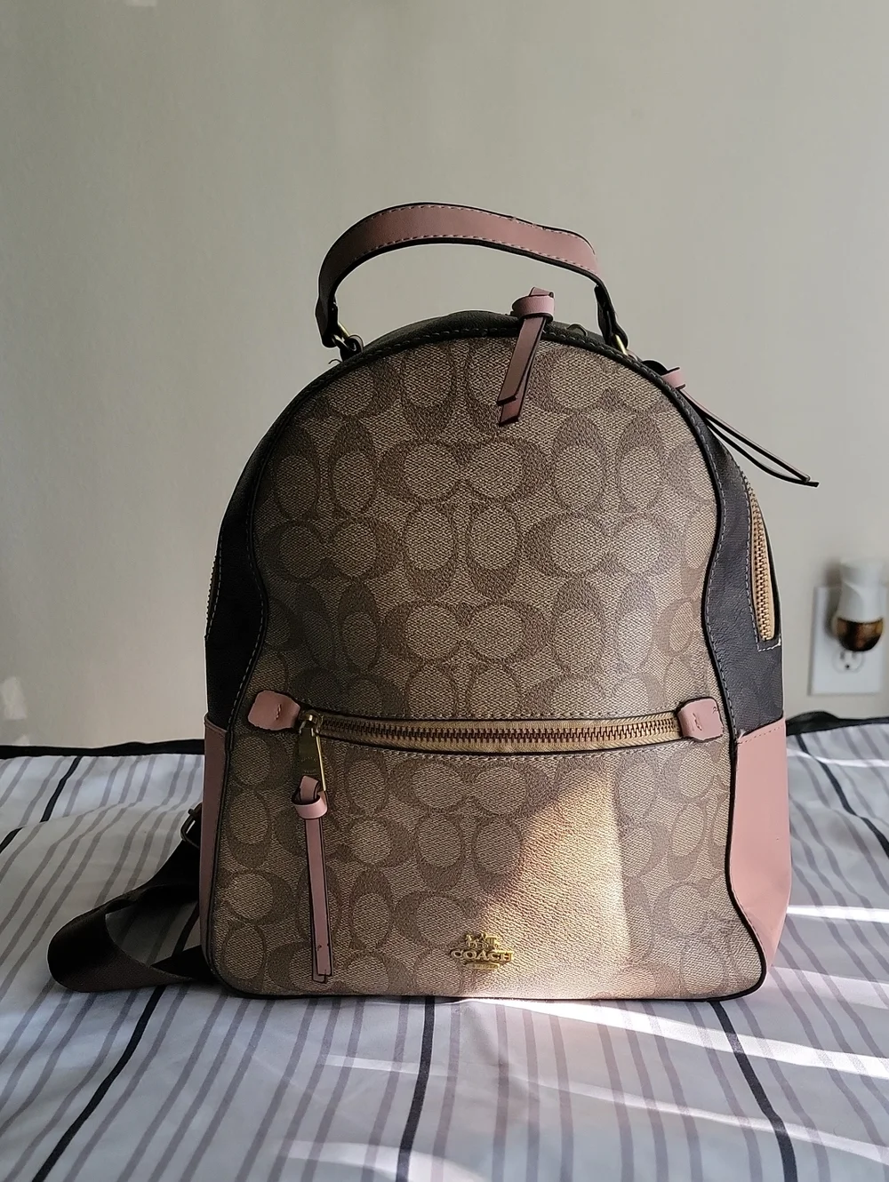 Coach Signature Backpack in Pink and Tan